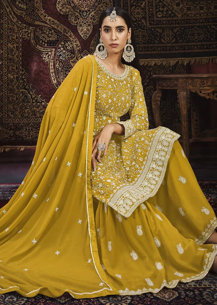 Yellow Embroidered Gharara Suit