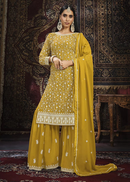 Yellow Embroidered Gharara Suit