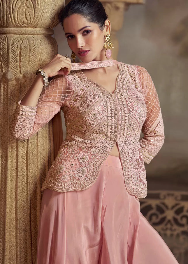 Pink Embroidered Sharara Suit