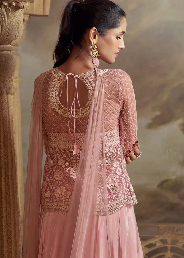 Pink Embroidered Sharara Suit