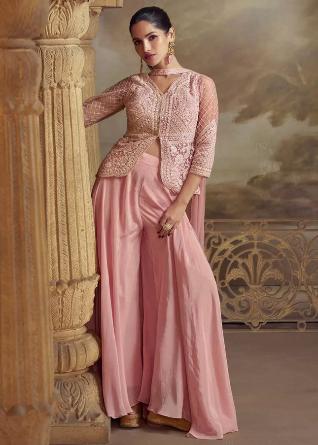Pink Embroidered Sharara Suit