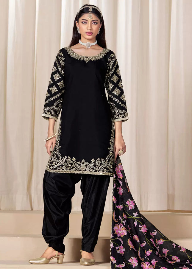 Black Embroidered Punjabi Suit
