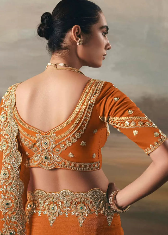 Orange Embroidered Festive Saree