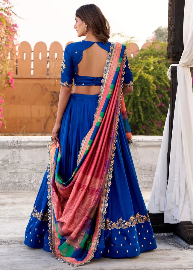 Blue Printed and Embroidered Lehenga Choli