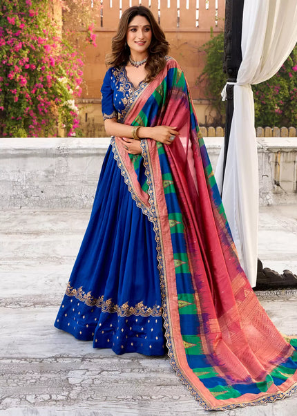 Blue Printed and Embroidered Lehenga Choli