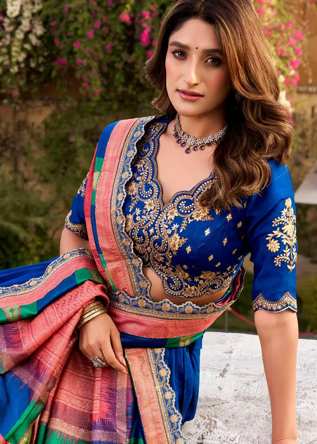 Blue Printed and Embroidered Lehenga Choli