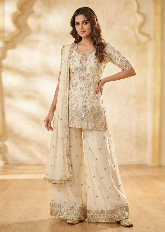 Golden Embroidered Palazzo Suit