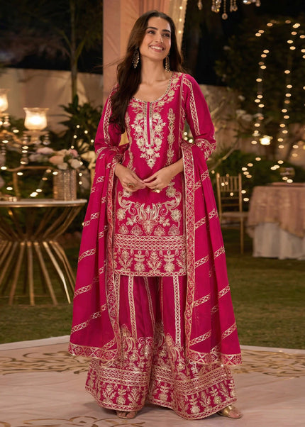 Golden Embroidered Sharara Suit