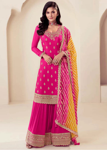 Pink Embroidered Sharara Suit