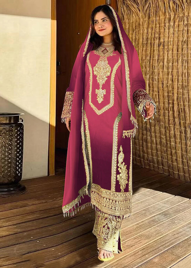 Pink Embroidered Pant Style Suit