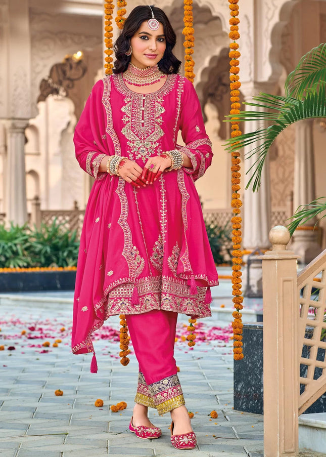 Pink Embroidered Pant Style Suit