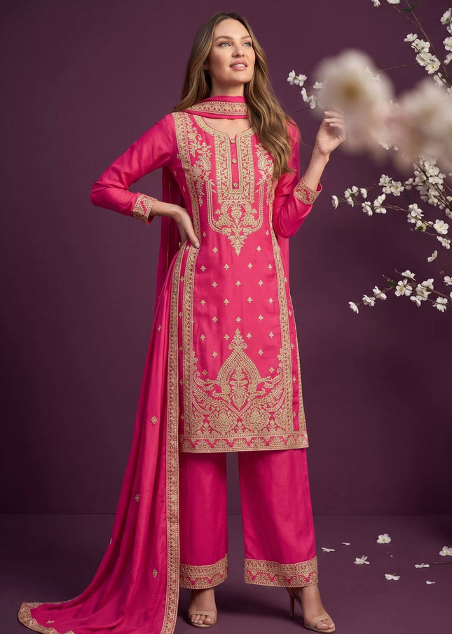 Pink Embroidered Pant Style Suit