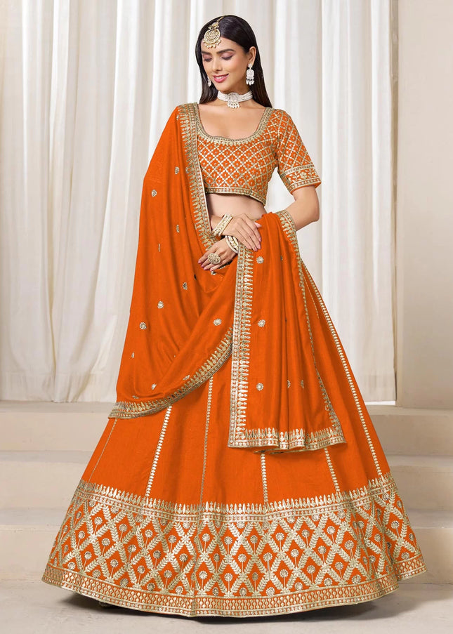 Orange Embroidered Lehenga Choli