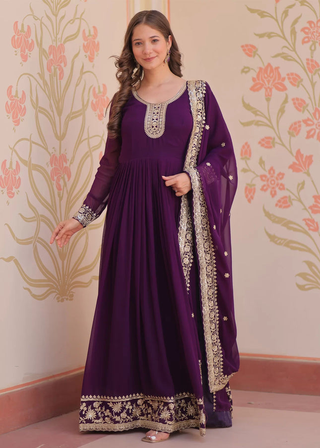 Purple Embroidered Anarkali Gown