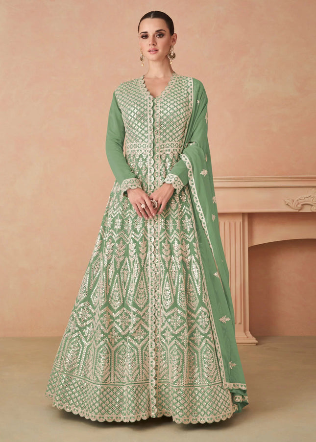 Sea Green Embroidered Anarkali Gown