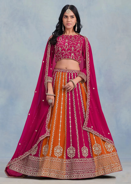 Pink and Orange Embroidered Lehenga Choli