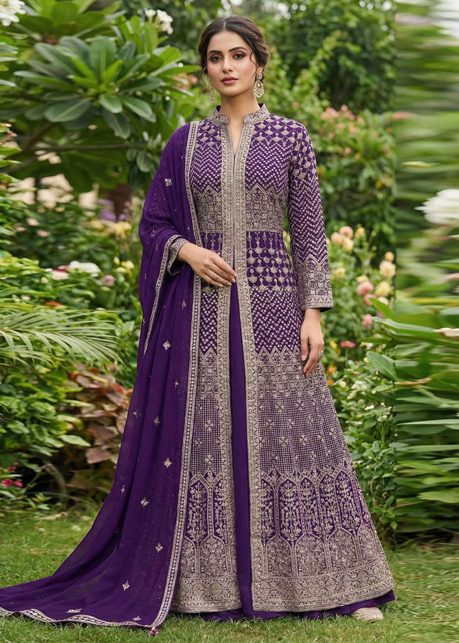 Purple Embroidered Lehenga Anarkali