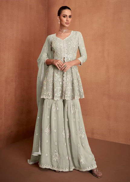 Sea Green Embroidered Gharara Suit