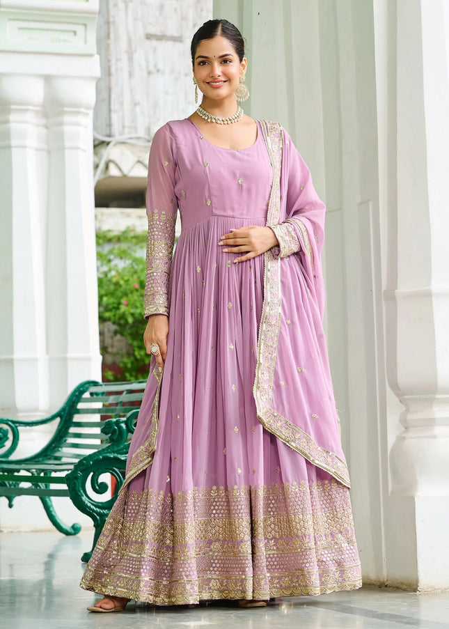 Lavender Embroidered Anarkali Gown
