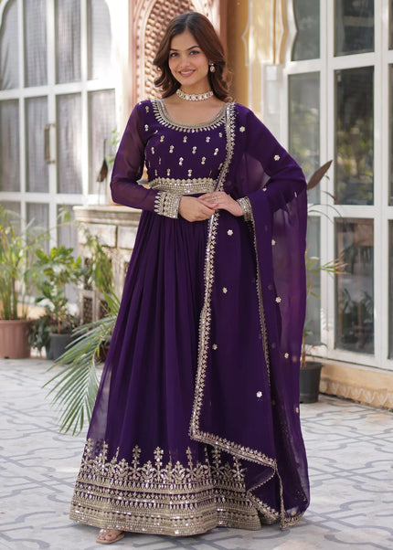 Purple Embroidered Anarkali Gown