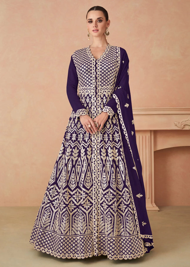 Violet Embroidered Anarkali Gown