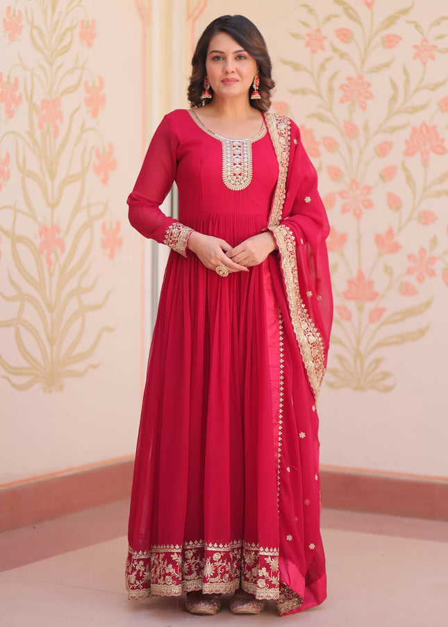 Pink Embroidered Anarkali Gown