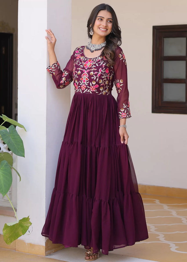 Maroon Embroidered Anarkali Gown