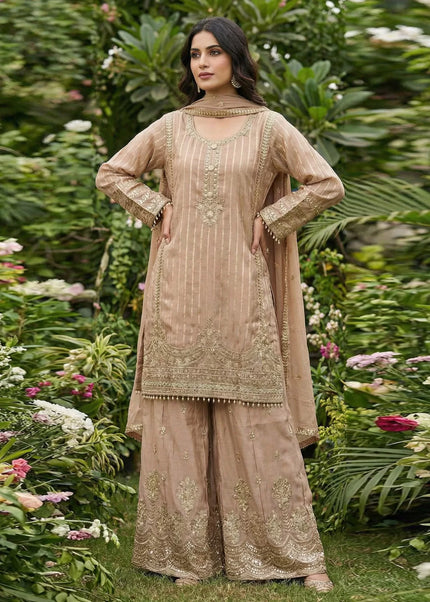 Mauve Embroidered Sharara Suit