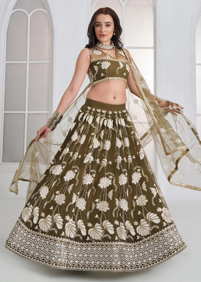 Green Embroidered Lehenga Choli