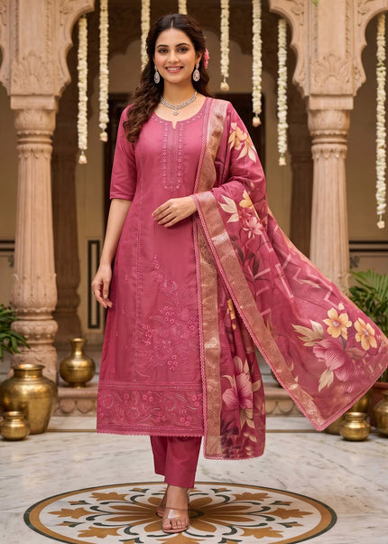 Pink Embroidered Pant Style Suit