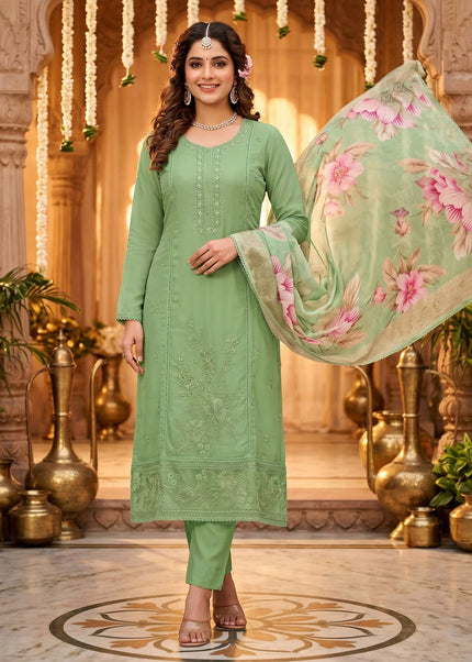 Green Embroidered Pant Style Suit