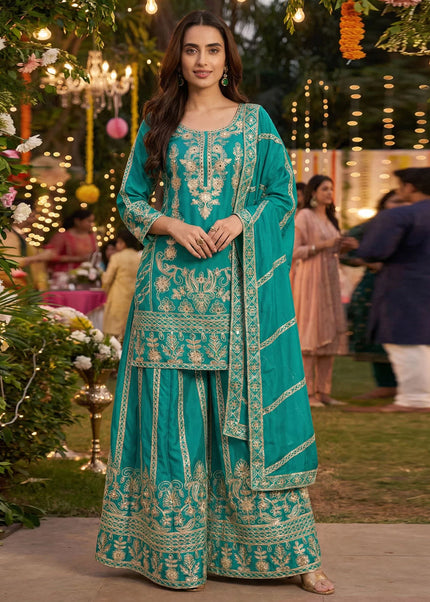 Golden Embroidered Sharara Suit