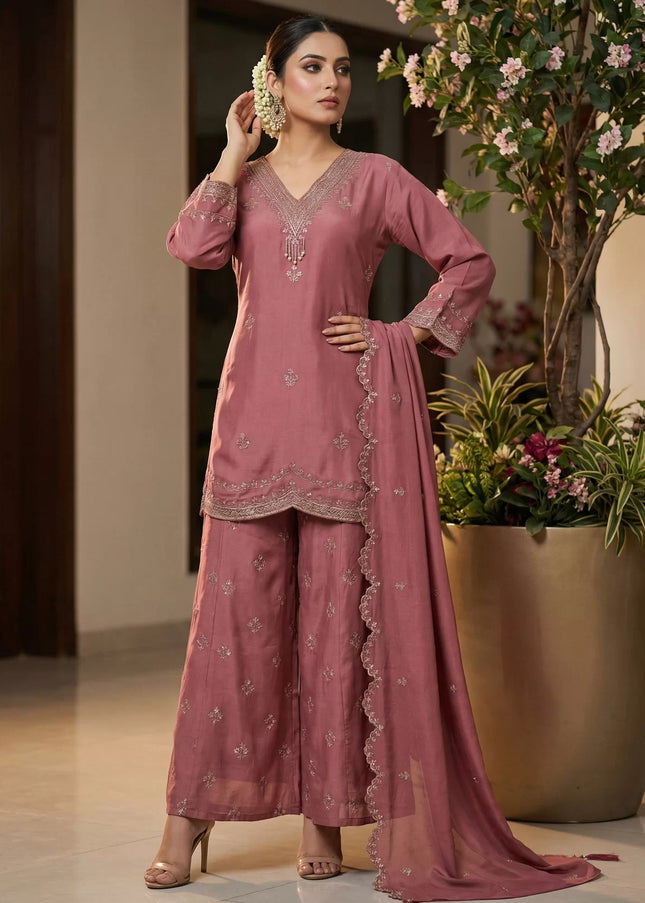 Roman Silk Embroidered Palazzo Suit Series