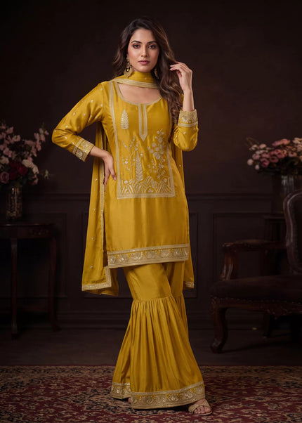 Yellow Embroidered Gharara Suit