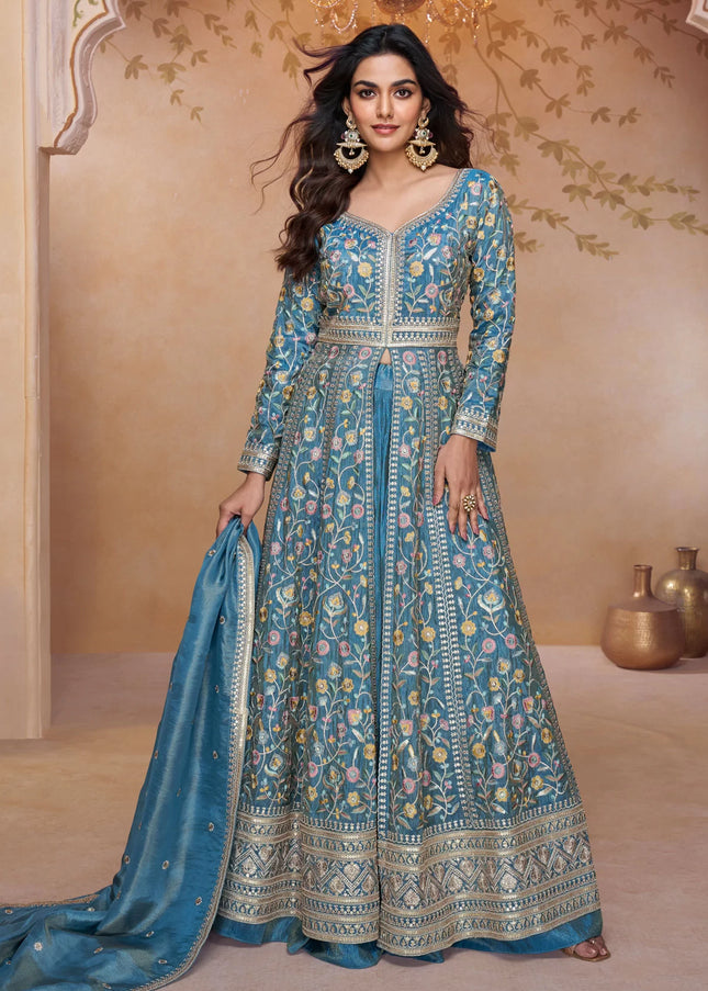 Sky Blue Embroidered Lehenga Anarkali