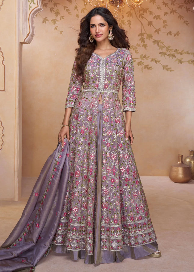 Lavender Embroidered Lehenga Anarkali