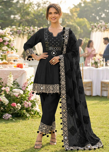 Black Embroidered Pant Style Suit