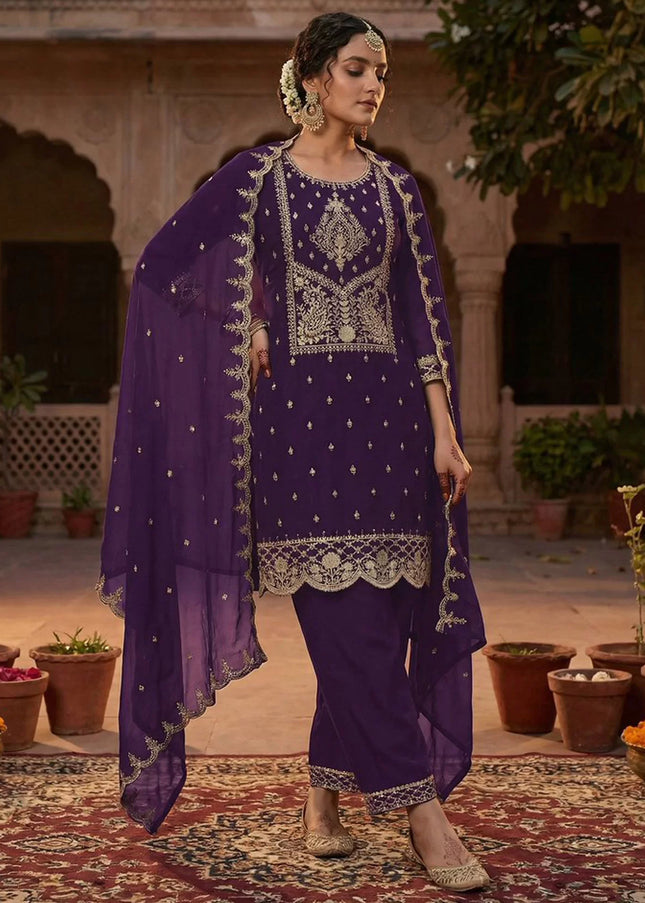 Vichitra Silk Embroidered Pant Style Suit Series