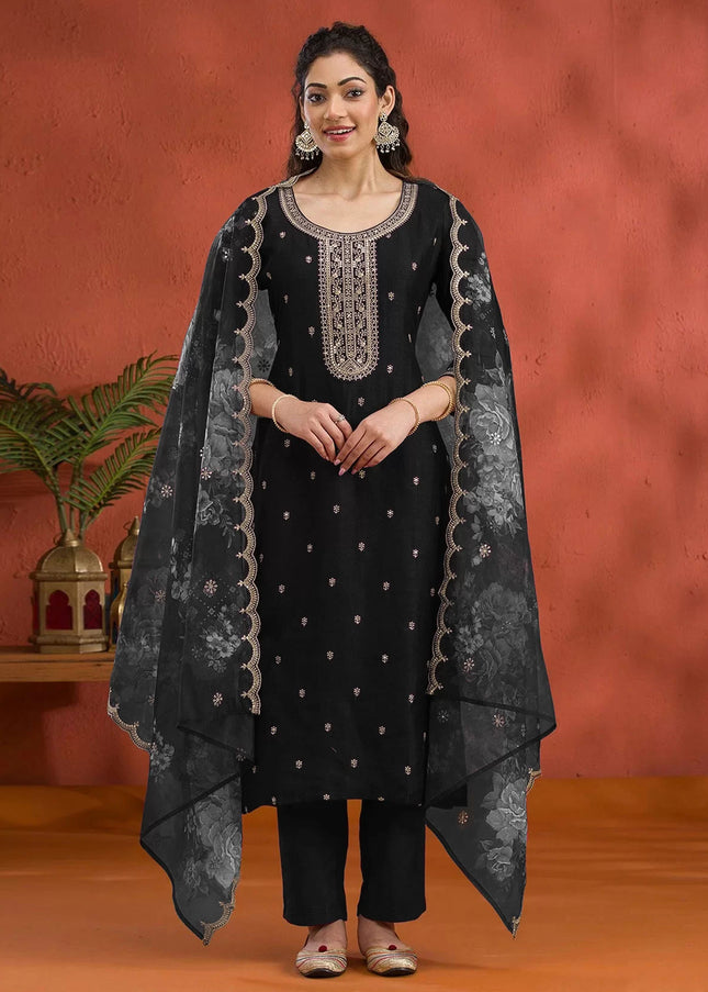 Black Embroidered Pant Suit
