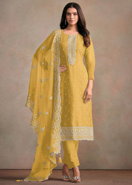 Yellow Embroidered Pant Style Suit