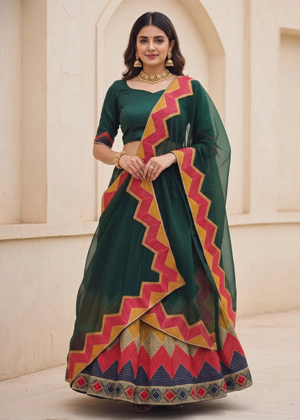 Green Embroidered Lehenga Choli
