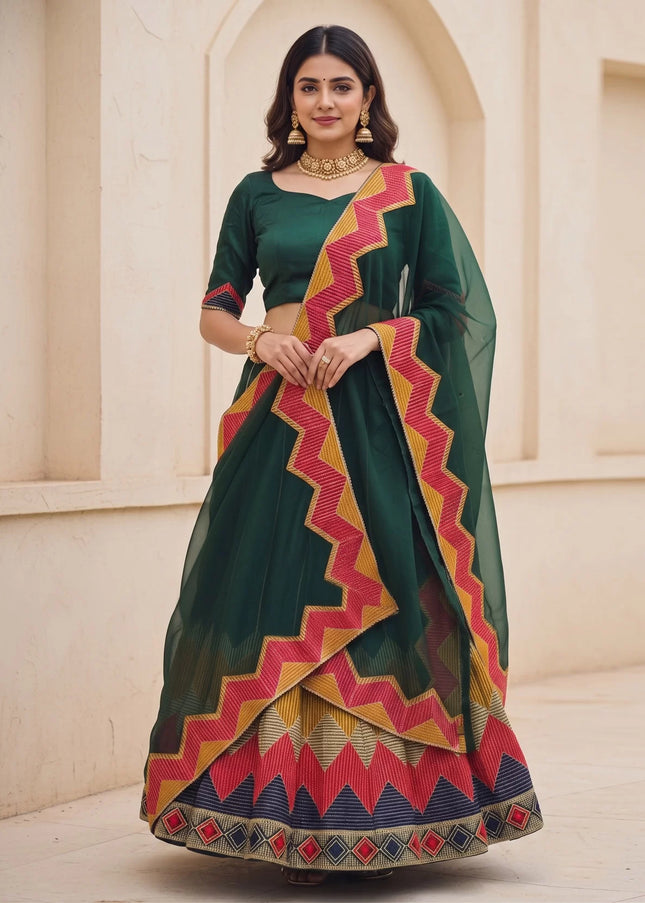 Green Embroidered Lehenga Choli