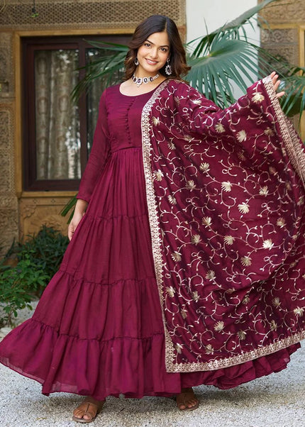 Maroon Embroidered Anarkali Gown