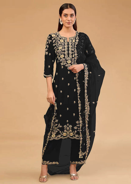Black Embroidered Pant Suit