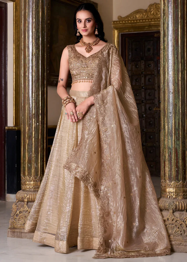 Beige Embroidered Lehenga Choli