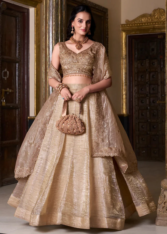 Beige Embroidered Lehenga Choli