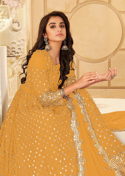 Yellow and Gold Embroidered Anarkali