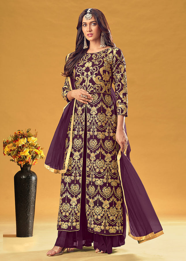 Purple and Gold Embroidered Suit