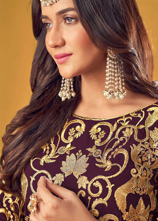 Purple and Gold Embroidered Suit