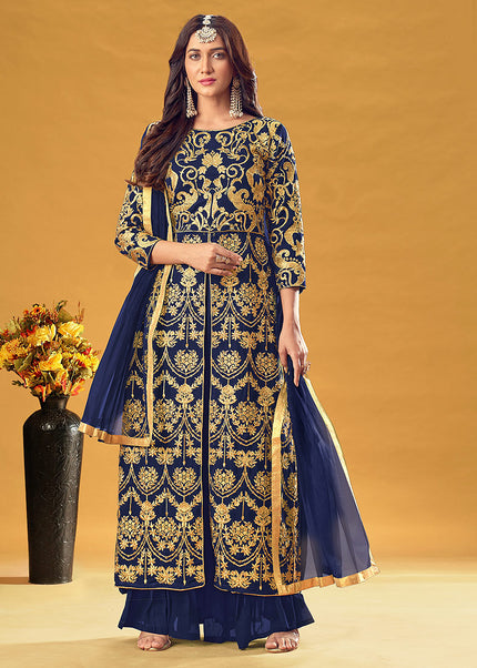 Blue and Gold Embroidered Suit